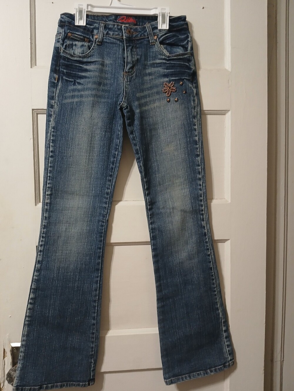 Women’s  Blue Embellished Wide-Leg Jeans